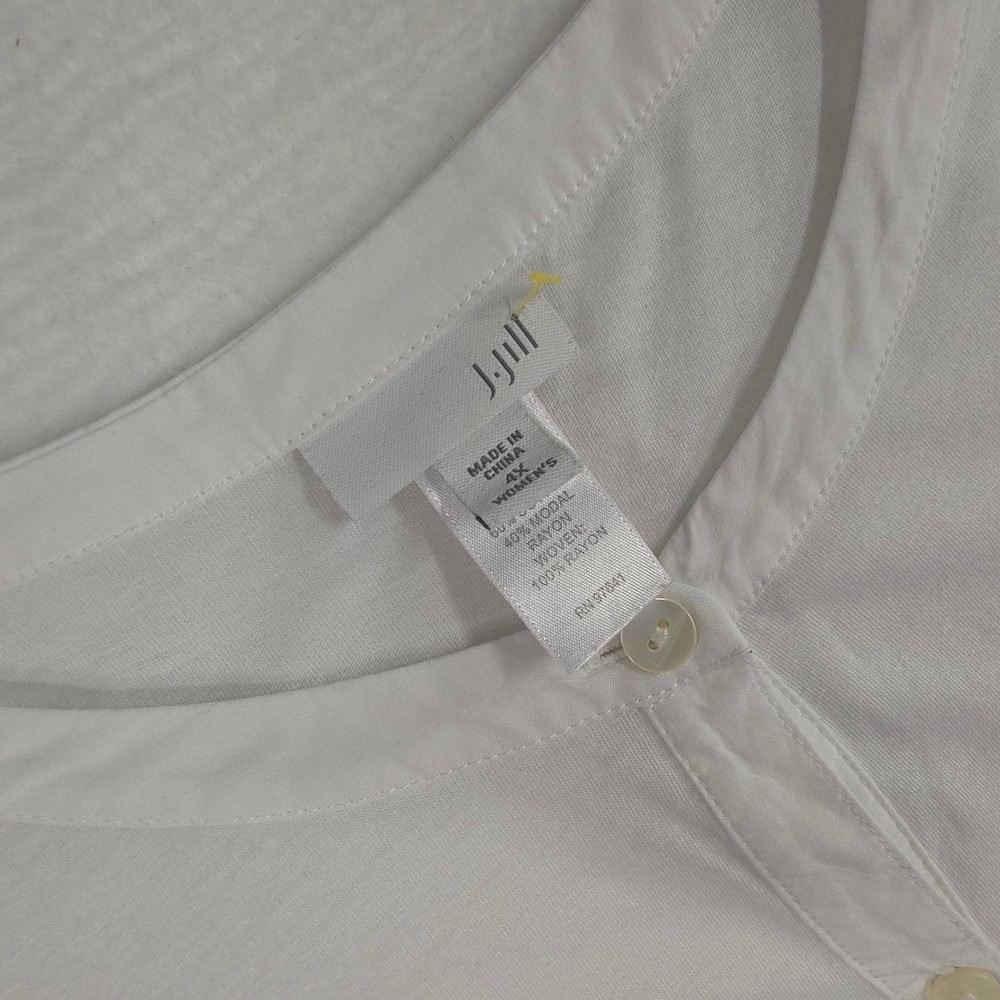 J. Jill Womens 4X White Button Front Tunic Top Mixed Knit Woven Long Sleeve