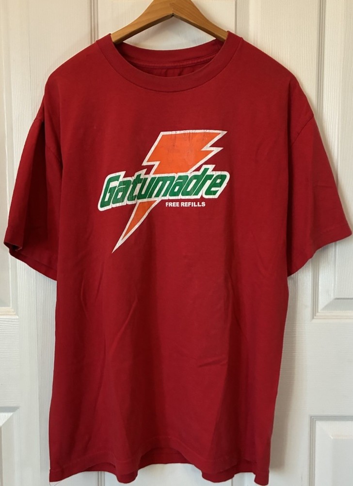 Rare Vintage Gatumadre Gatorade Shirt XL Sports Drink 90s Free Refills Funny Red