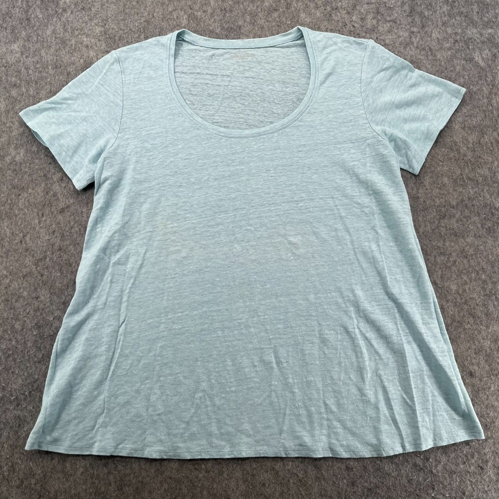 Eileen Fisher 100% Linen Top L Blue Short Sleeve Tee T Shirt