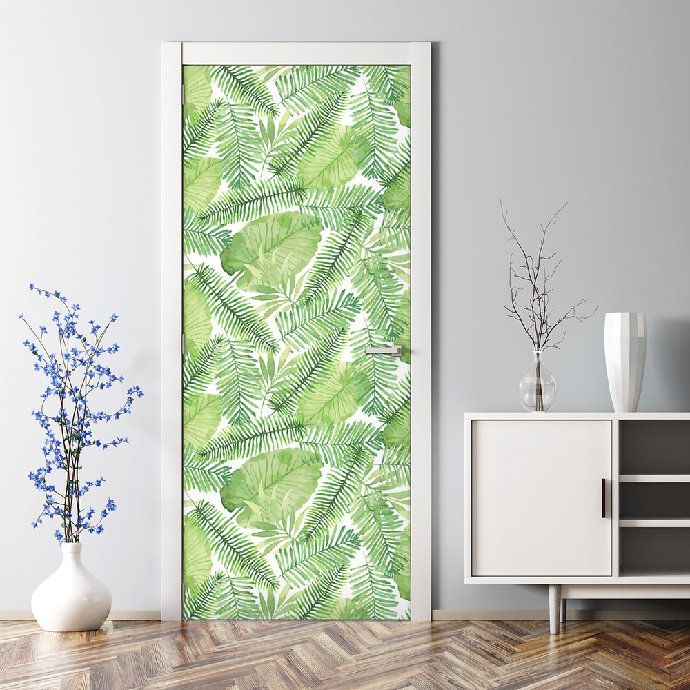 Bubble-Free Tropical Leaves Door Sticker Self-Adhesive Tropic Decal