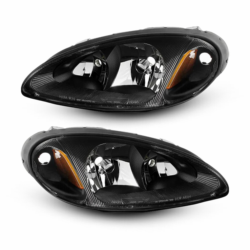 2x Headlights Headlamp For 2001 - 05 Chrysler PT Cruiser Black Amber Reflector M