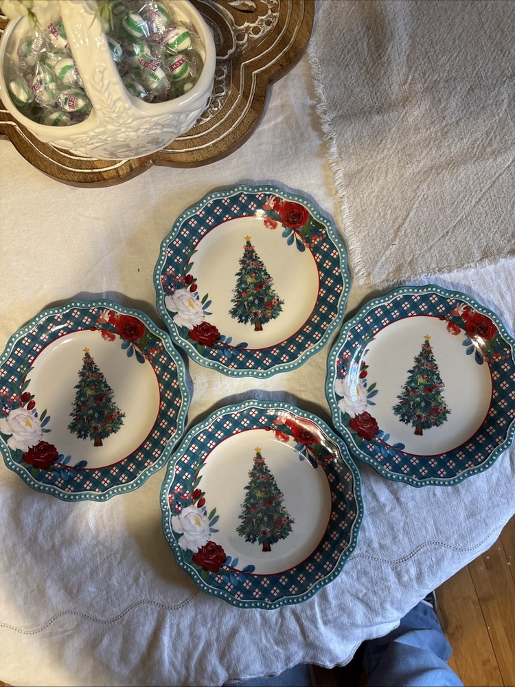 Pioneer Woman Christmas Salad Plates Set of 4 Holiday Design