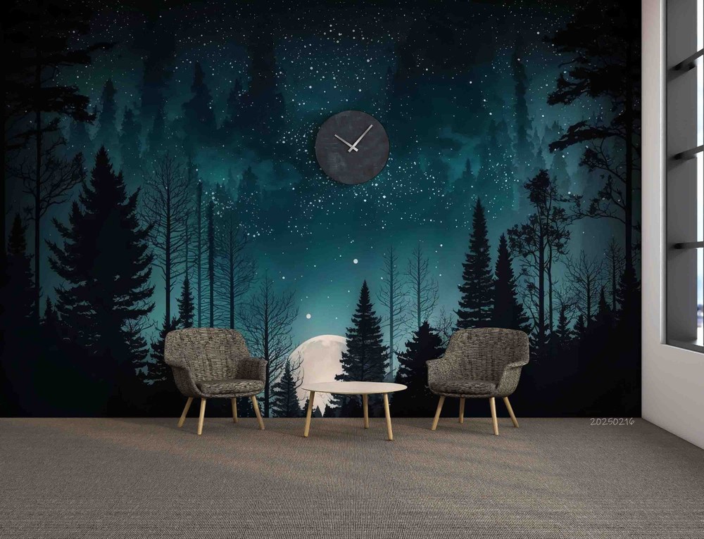 3D Forest Moon Starry Sky Landscape Wall Murals Wallpaper Murals Wall Sticker
