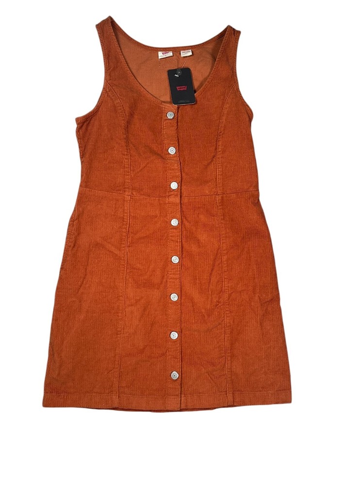 Levi's Corduroy Jumper Dress Womens Size Medium Y2K Rust Button Up Mini NWT