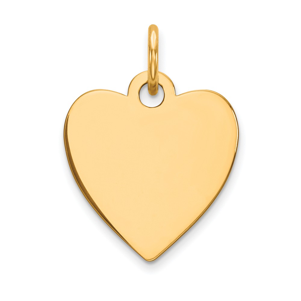Solid 14k Yellow Gold Plain .009 Gauge Engravable Heart Disc Charm - 18mm