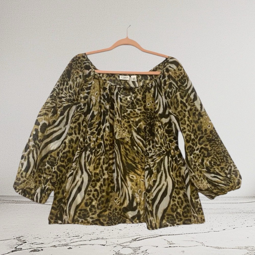 Cato Woman Metallic Animal Print Peasant Top Women’s Size 18/20 Party Casual