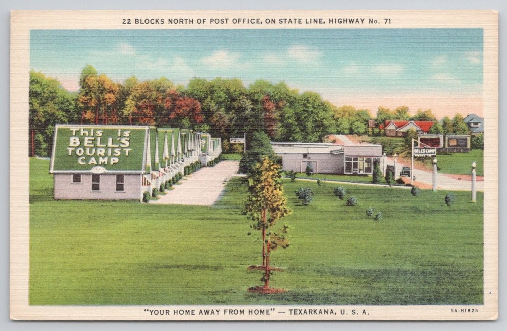 Vintage Bell's Tourist Camp Texarkana Highway 71 Postcard Curt Teich