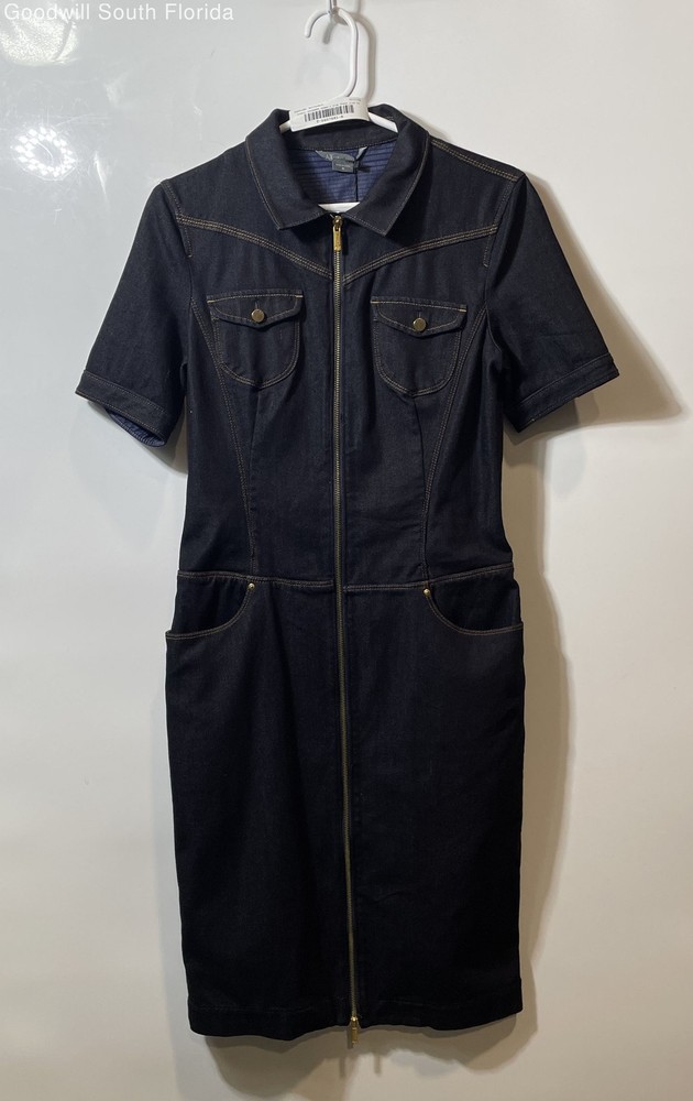 Armani Exchange Womens Blue Denim Short Sleeve Front Zip Sheath Dress Size 10