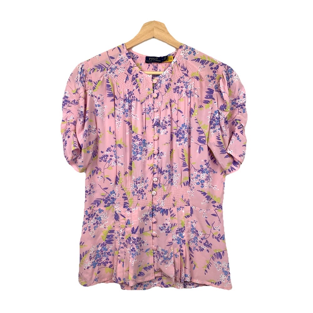 Polo Ralph Lauren Blouse Floral Peplum Pink Sz 4 Flowers Flowy Romantic Coquette