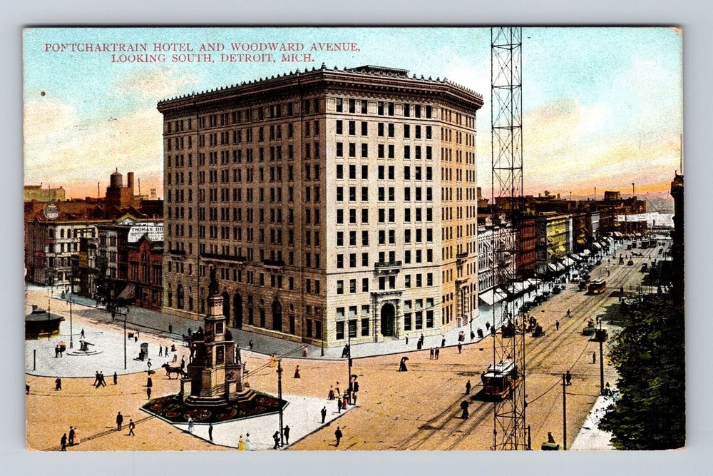 Detroit MI- Michigan, Pontchartrain Hotel Woodward Avenue Vintage c1908 Postcard