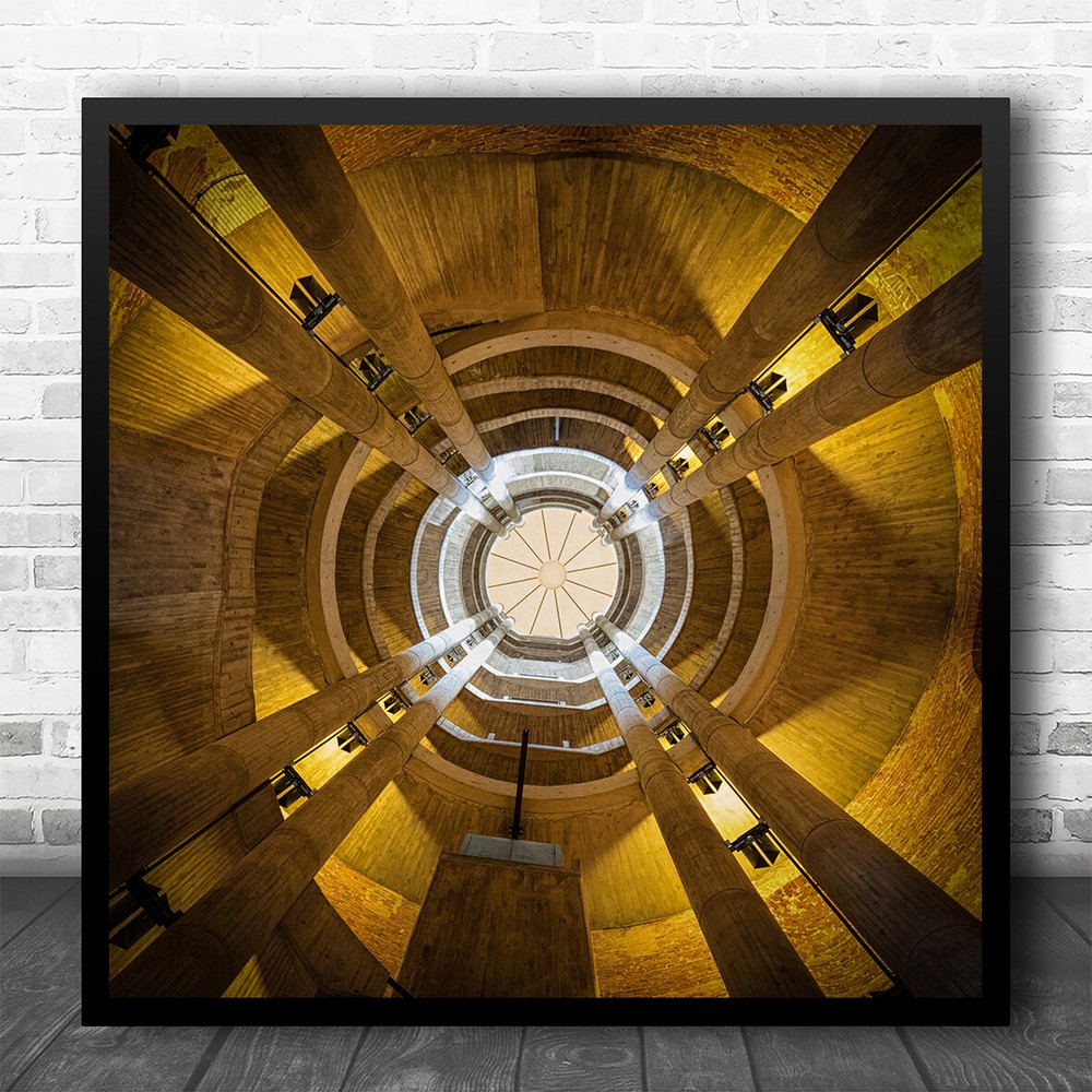Building Lines Forms Yellow Perspective Architecture Symmetry Square Art Print
