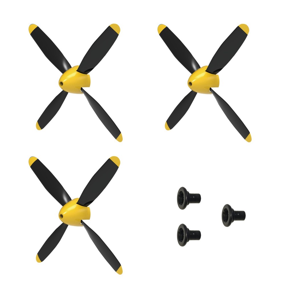 3pcs 4-Blade Propeller, with Saver and Adapter for Volantex P51D RC Plane(blue）