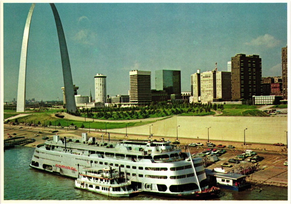 STL Gateway Arch Admiral Steamer St. Louis MO Riverfront Postcard