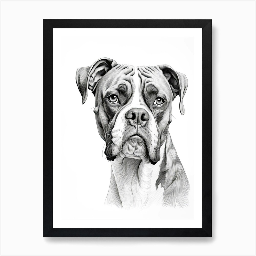 Boxer Dog Line Drawing Art Print Framed Wall Poster Canvas Picture  