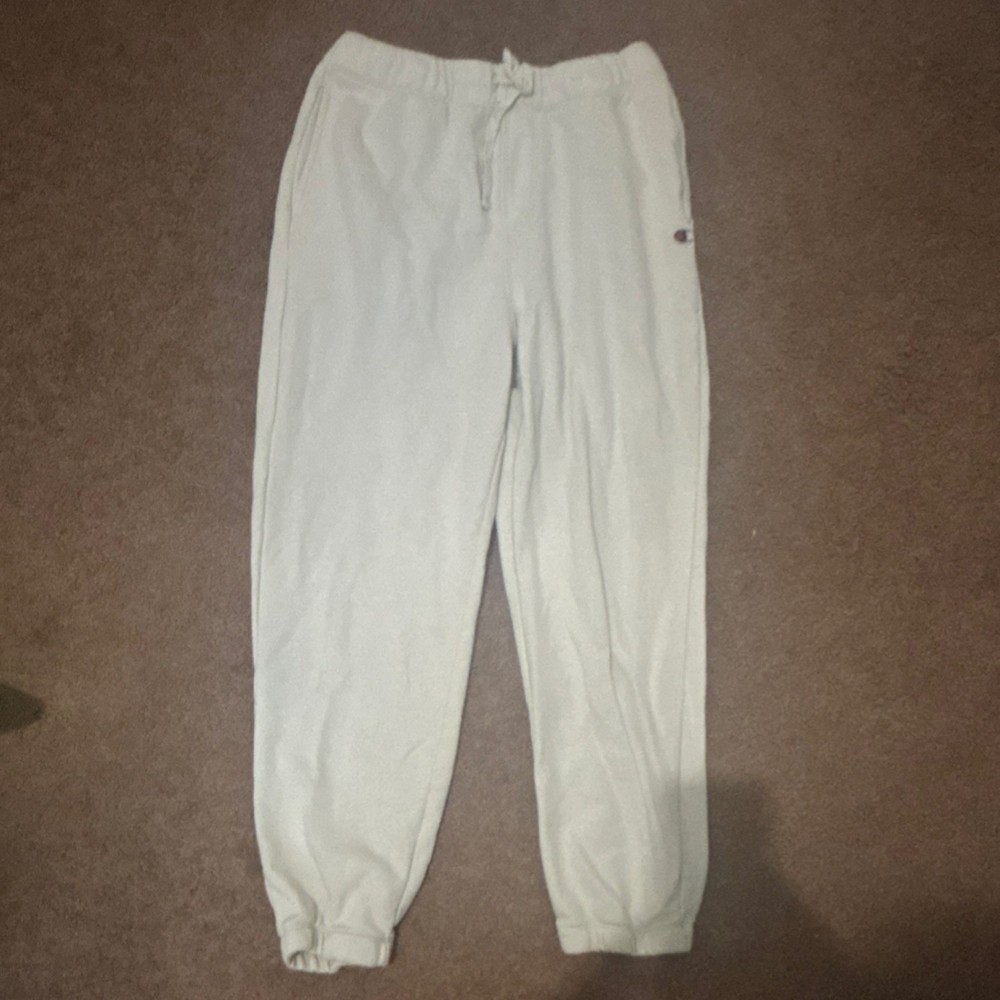 Champion Men's White Fleece Sweatpants M Drawstring Tapered Elastic Waist