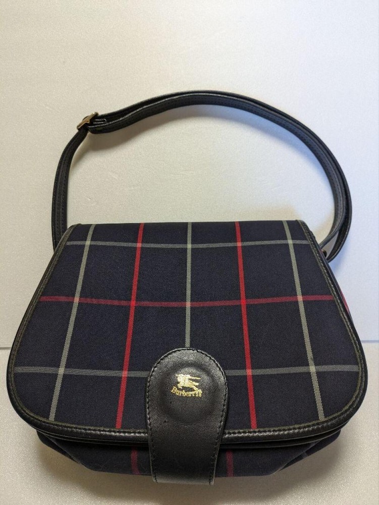 Burberry Shoulder Bag Nova Check Canvas Navy Authentic F1114683