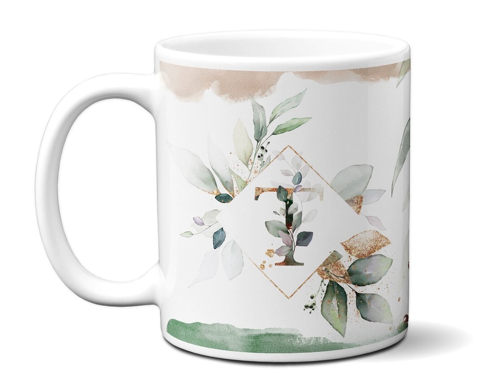 Personalized Floral Initial Mug for Coffee Tea Hot Chocolate A to Z Letters