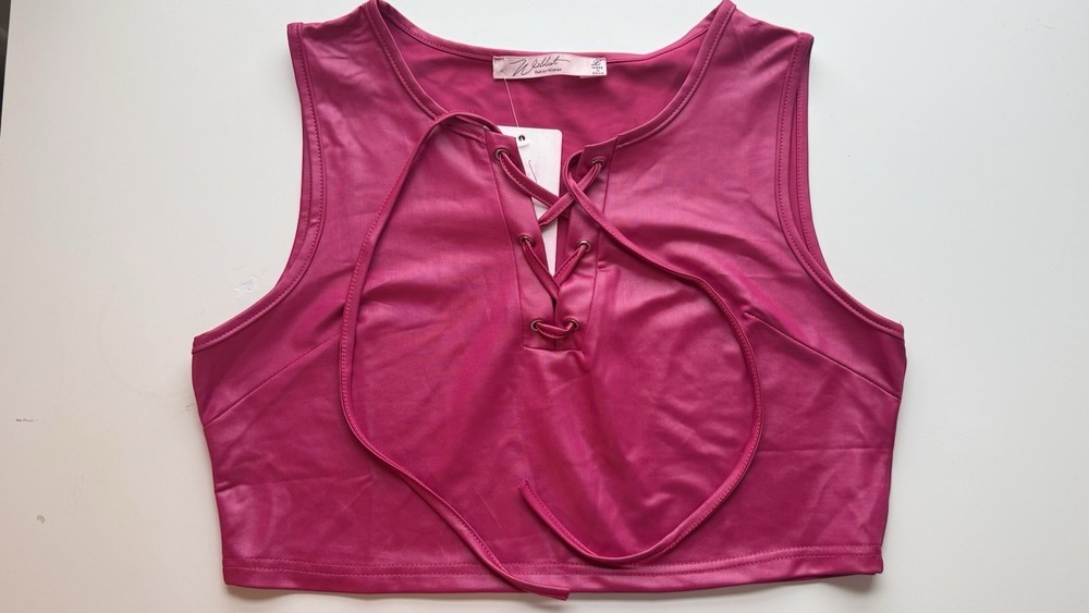 NWT Faux Leather Y2K Large Indie Pink Crop Top Festival Rave Grunge WhimsiGoth