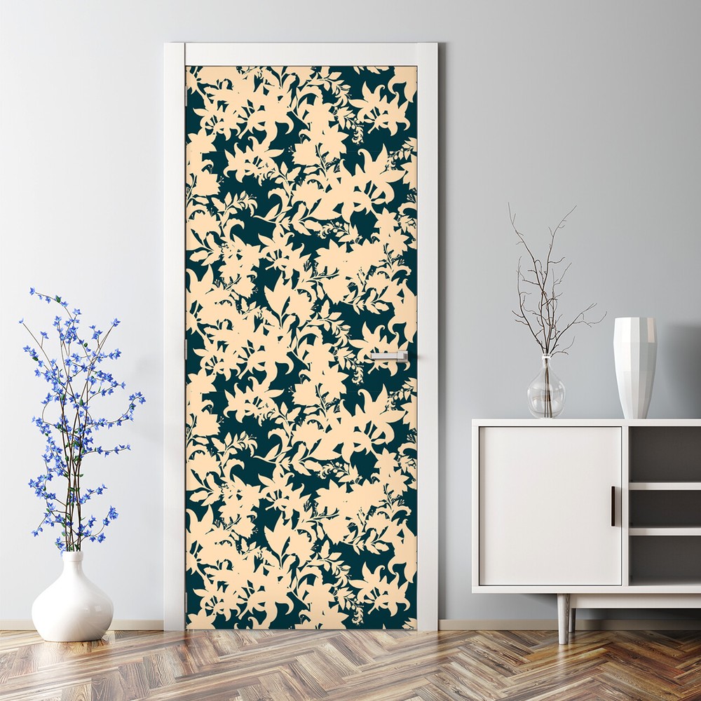 Vintage flowers Bubble Free Door sticker beige and green Home Decor