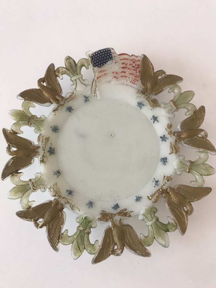 Vintage Westmoreland Patriotic Milk Glass Plate with Eagles & Fleur de Lis 1903