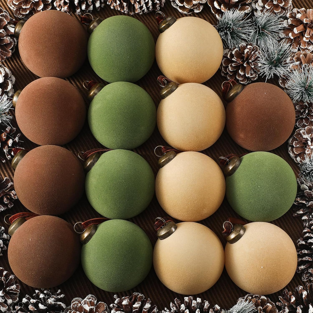 15 Pcs Velvet Christmas Balls Bulk Flocked Christmas Tree Ball Ornaments Plastic