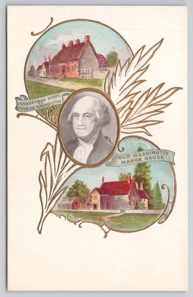George Washington Ancestral & Manor Home Embossed Antique Postcard