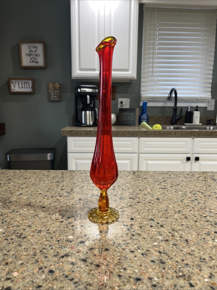 Fenton Amberina Swung Glass Vase MCM 12 Inches Tall