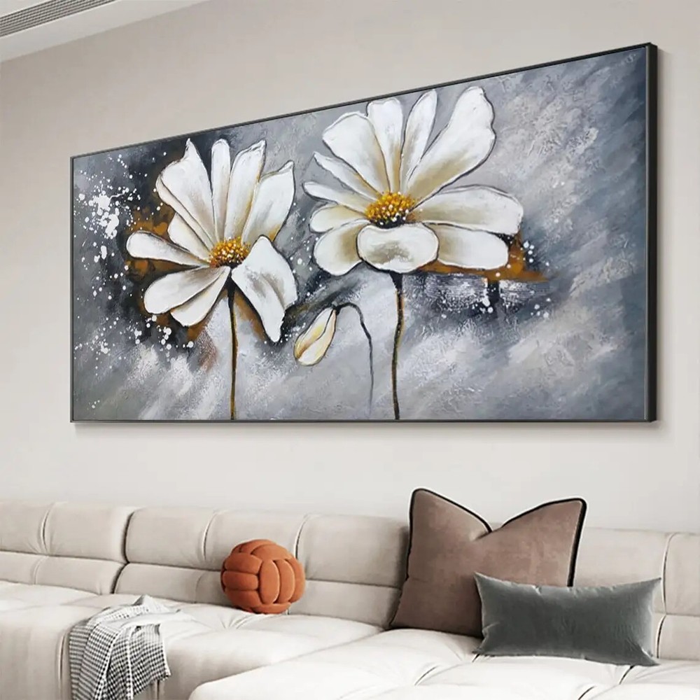 Blooming Flowers Canvas Wall Art Abstract Texture Handmade White Flowers
