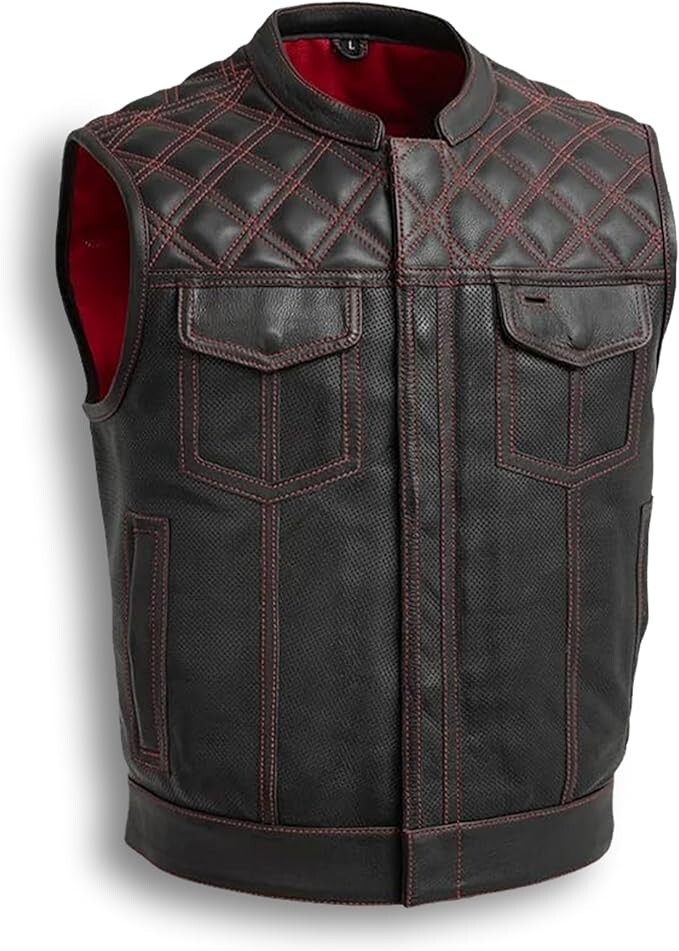 Mens Motorcycle Biker Riding Leather Vest - Anarchy Rider Hunt Club Pocket Vests