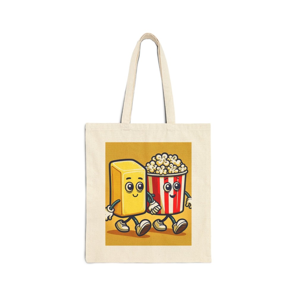 Cotton Canvas Tote Bag with Popcorn and Butter Design for Everyday Use