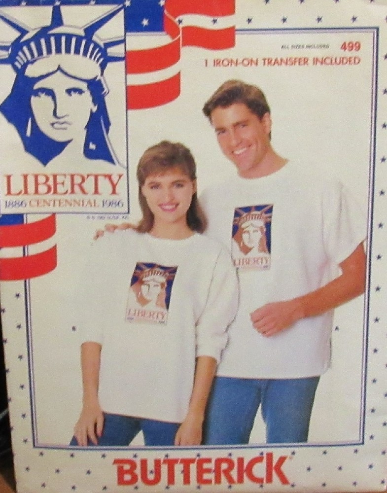 VTG Butterick 499 Unisex T-SHIRT All Sizes LIBERTY USA Iron On Transfer Pattern