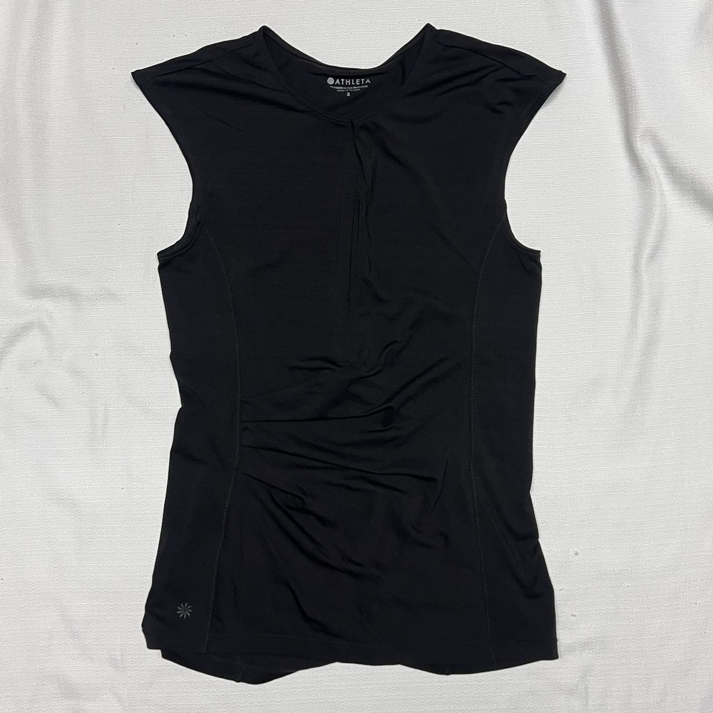Athleta Pacifica Illume UPF Fitted Tank Solid Black Sleeveless Zip Size Small S