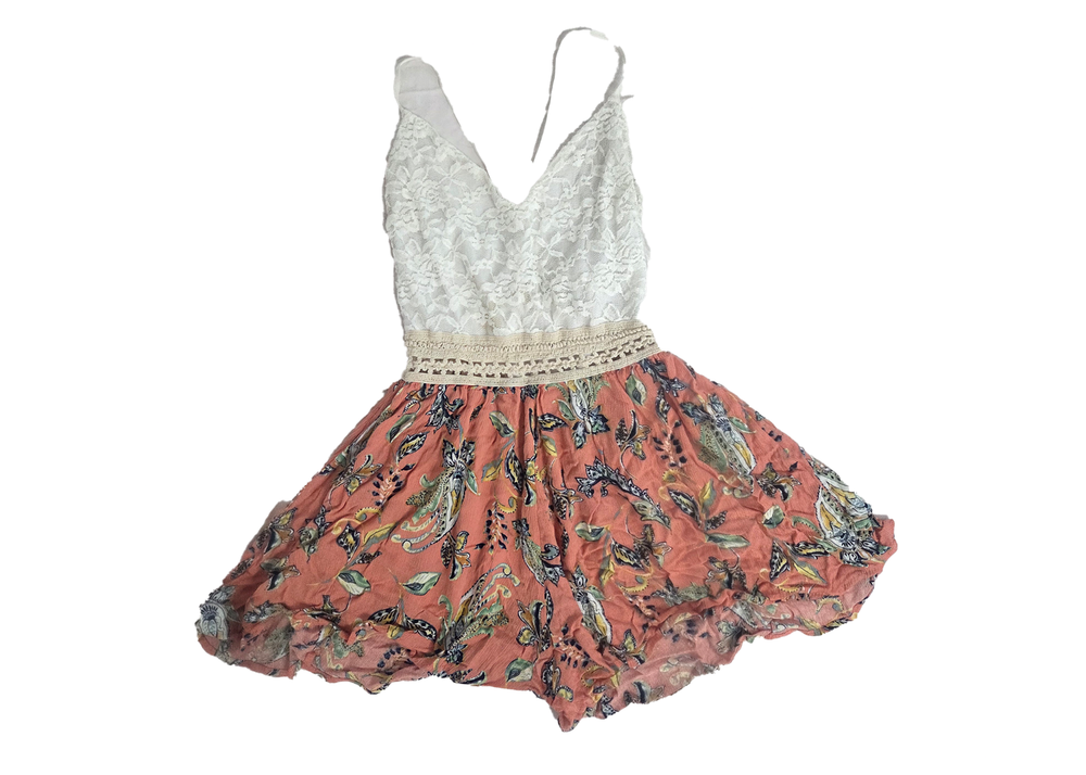 WINDSOR Orange and White Floral Romper Shorts Women's Size Large