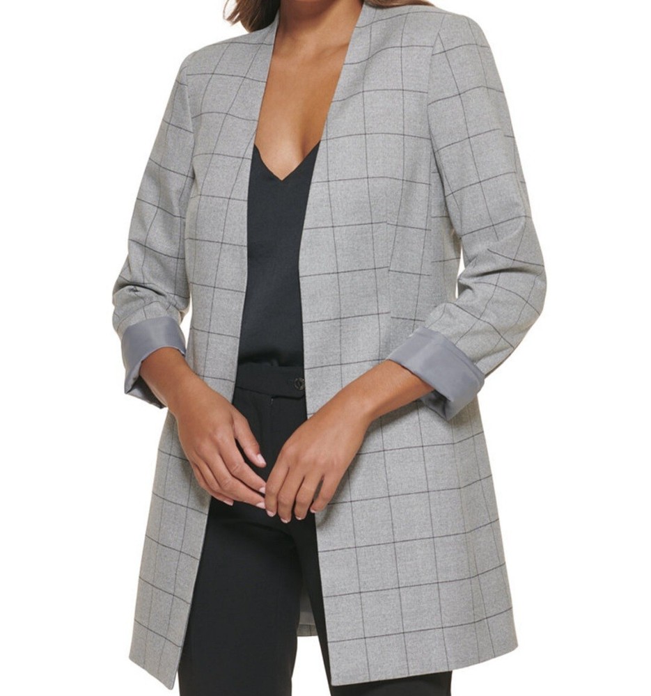 Calvin Klein Jacket Collarless Plaid Topper Jacket Women's Size 12