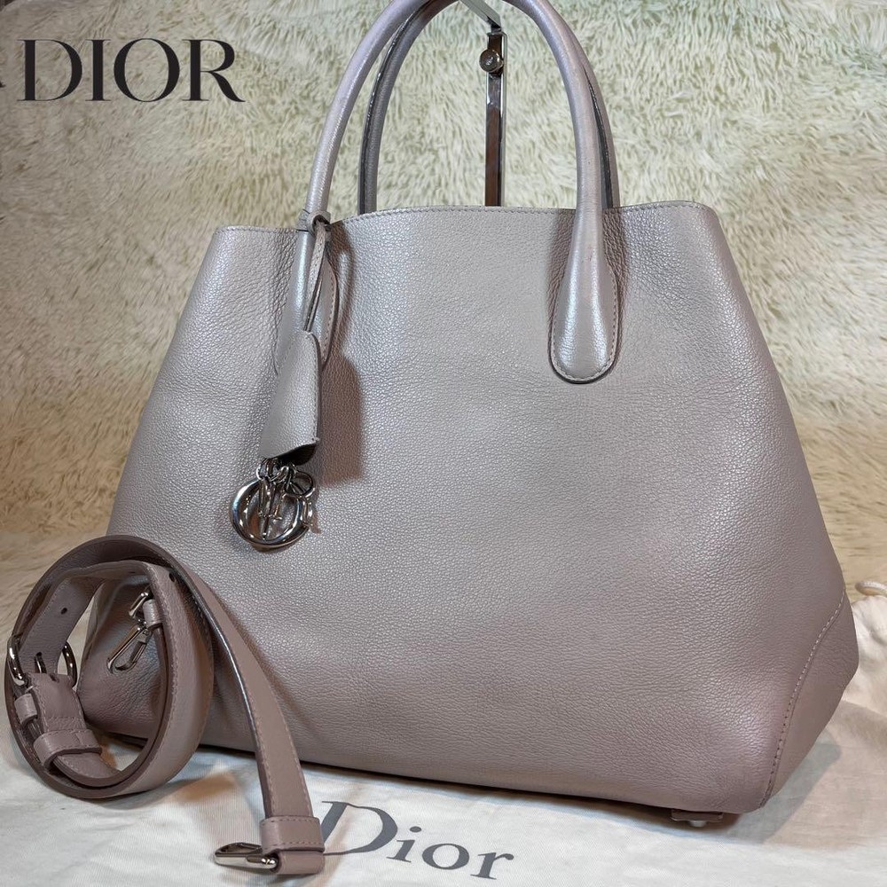 Dior Open Bar 2Way Tote Bag Pink Beige Leather Current Model New