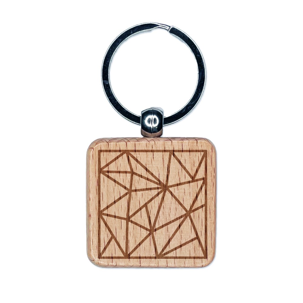 Geometric Abstract Wooden Engraved Square Keychain Charm Tag  