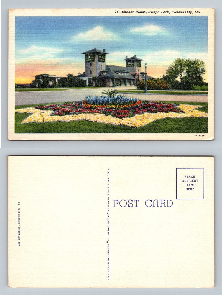 Kansas City, MO-Missouri, Shelter House Swope Park Flower Beds Vintage Postcard