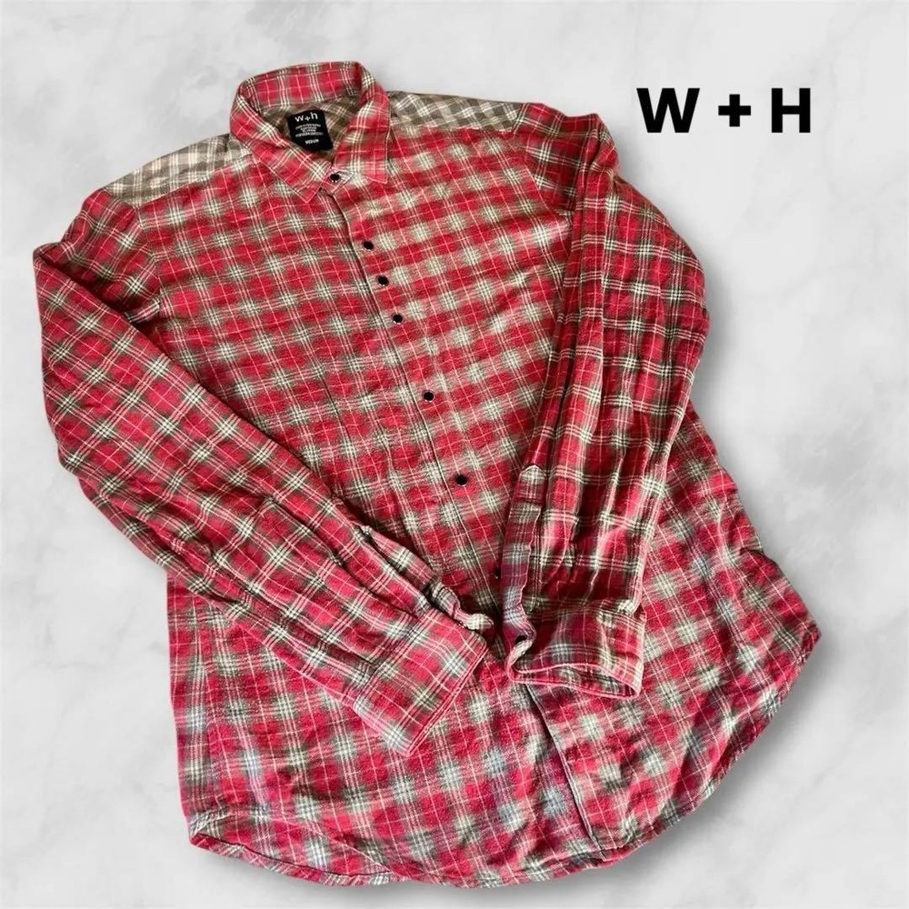 Wings + Horns Unisex Check Shirt M Red Plaid Casual Top