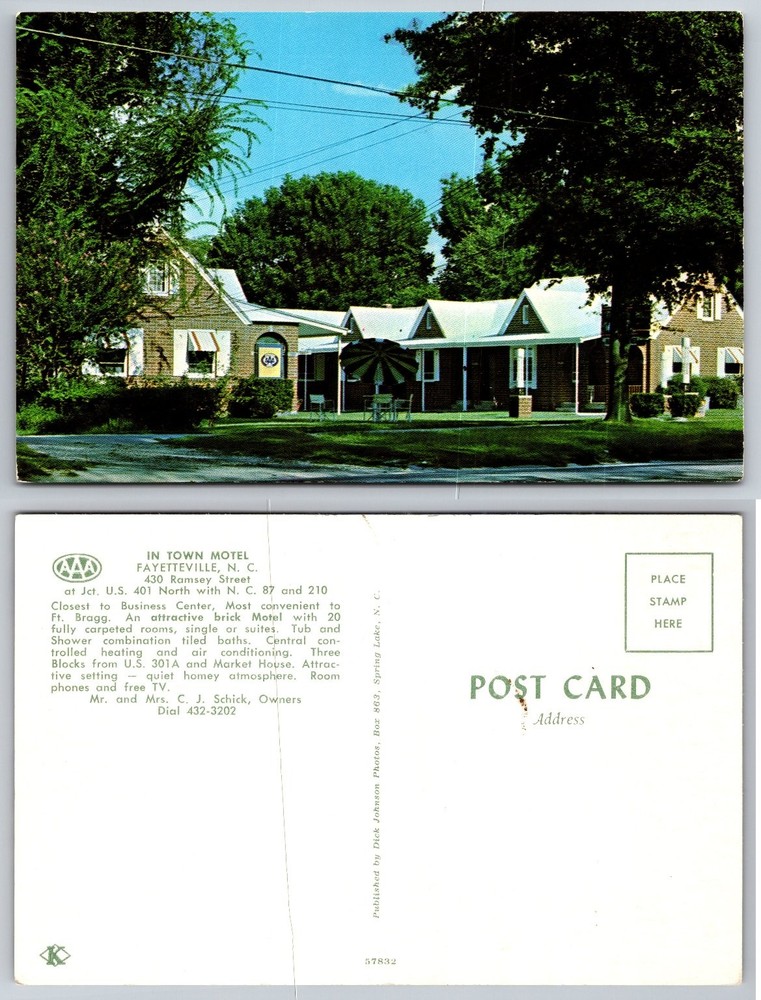Vintage In Town Motel Fayetteville NC Chrome Postcard AAA Fort Bragg Interest