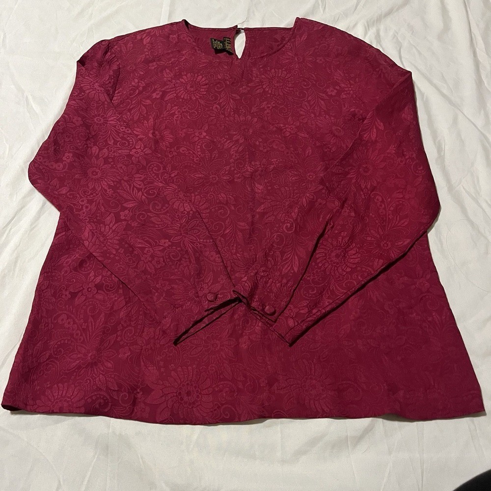 VTG Giorgiou Studio Women's Floral Print Long Sleeve  100% Silk Blouse Size 12