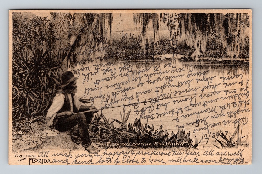 Fort Pierce, FL-Florida, Fishing St Johns Black Americana Vintage c1937 Postcard