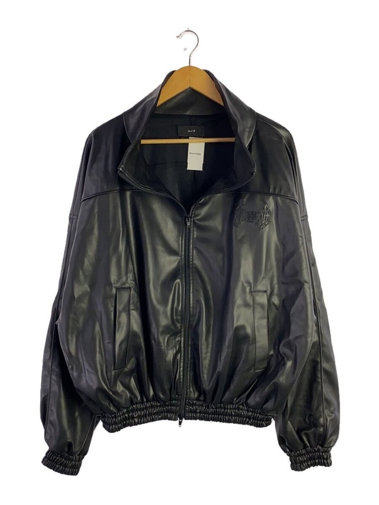 Men's Black Leather Blouson Jacket HRD-023 Size L Plain Design