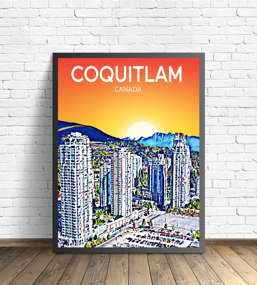 Coquitlam Canada Art Poster Sunset Night Poster Art Print Coquitlam City Modern