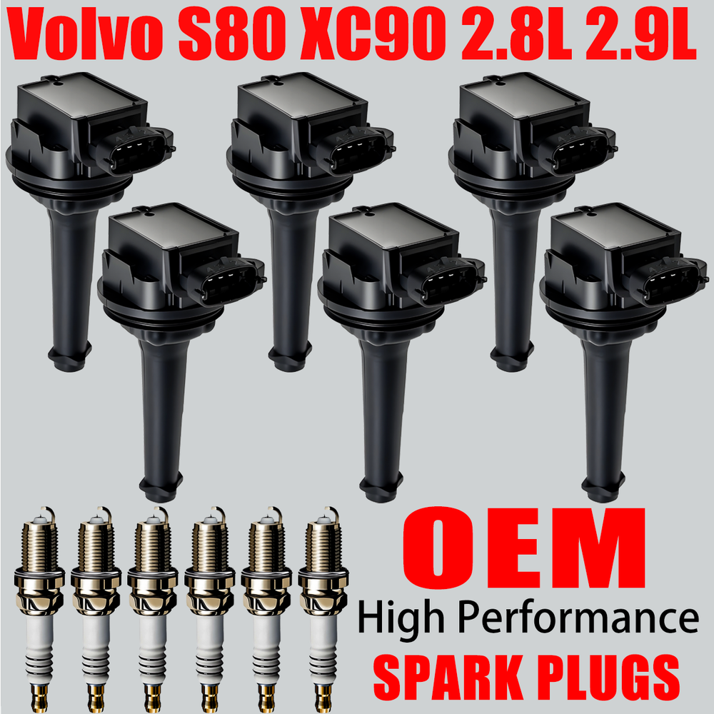 6X OEM Ignition Coil & 6X Iridium Spark Plug For Volvo S80 XC90 2.8L 2.9L UF341