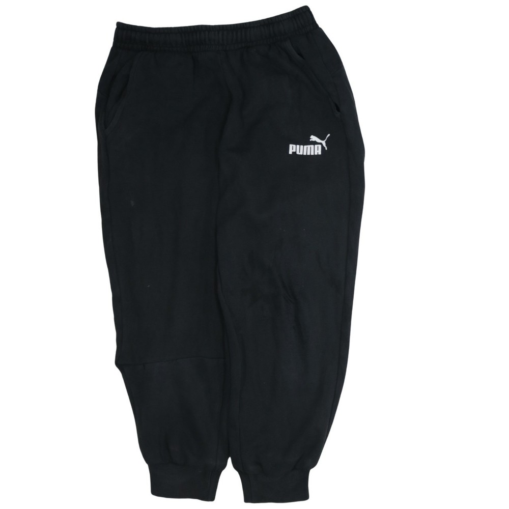 Puma Mens Joggers Black Fleece Sweatpants Elastic Waist Tapered Logo Lounge M
