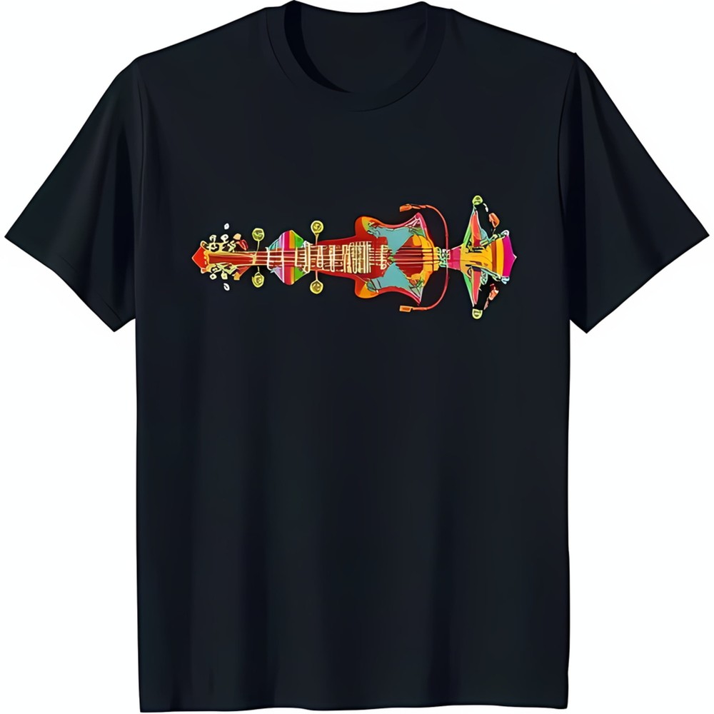 Colorful Abstract Graphic Black T-Shirt Crew Neck Tee-image