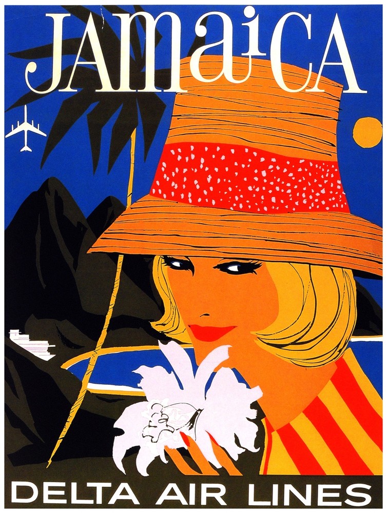 Decor Travel Poster.Fine Graphic Design.JAMAICA.Aviation Room Home Art.650