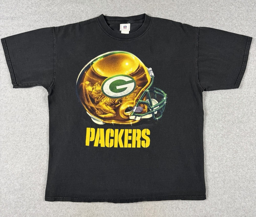 Vintage Y2K Green Bay Packers Big Helmet Men's XL Football NFL T-Shirt Black