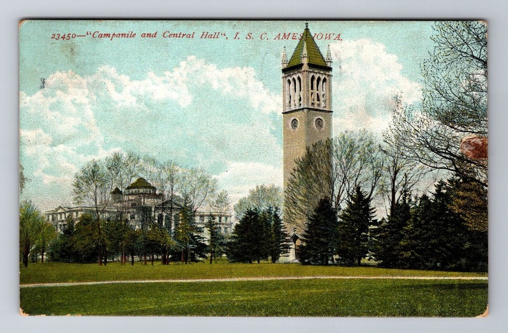 Ames IA-Iowa, Campanile and Central Hall, Vintage Souvenir Postcard