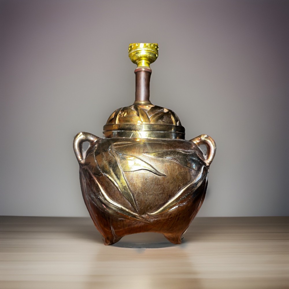 Ethan Allen Bronze Japanese Ginger Jar Table Lamp Bamboo Motif  Vintage